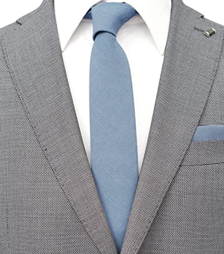 Belluno Men's Skinny Ties, Cotton Linen Blend 2.5 Inch Slim Neckties, Dusty Blue Tie #TOP1