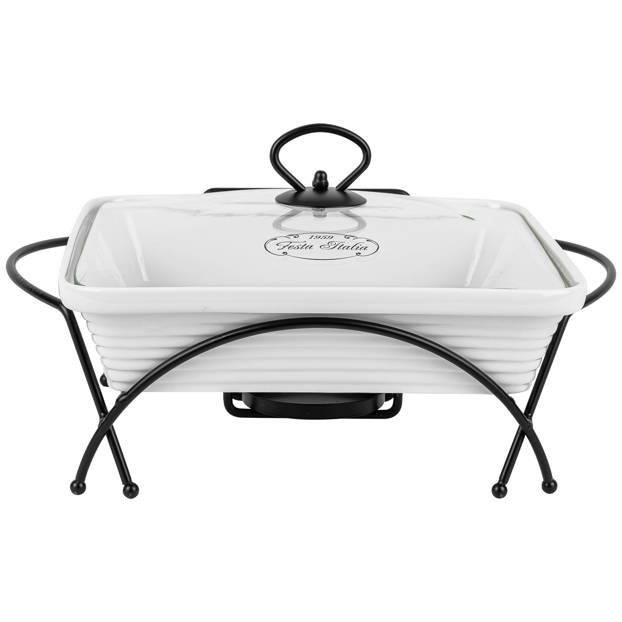 Auflaufform Keramik mit Deckel - 2.3L - Lasagne Quadratisch Form - Weiss Auflaufformen mit Ständer Tealight - Ofenform - Backform - Lasagneform - Casserole Dish - Großkeramik