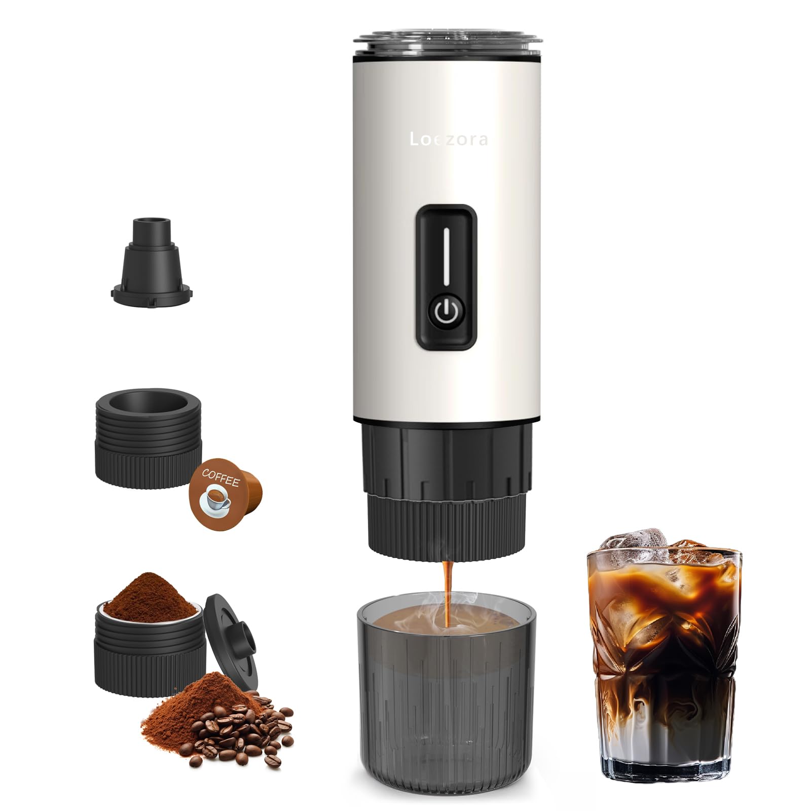 Cafetera espresso portátil, 20 bares | Autocalentamiento y infusión fría, batería de 7500 mAh, 3 en 1 para Nespresso y tierra, viajes, camping, coche, color blanco