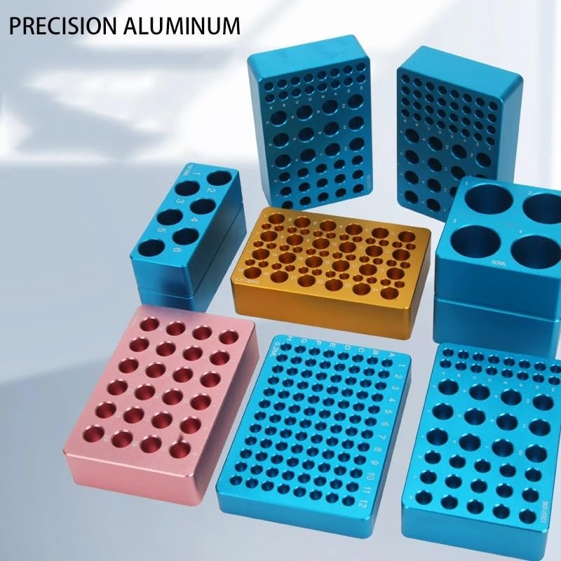 Pre-Cooled Aluminum Ice Box Cooler, Low Temperature Lab Cooler for 0.1/0.2/1.5/2/5/10/15/50ml Centrifuge Tubes & PCR Tubes, Laboratory Tube Rack(0.1ml-96Holes)