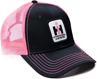 J&D Productions, Inc. Ladies' International Harvester IH Logo Hat, Pink IH Emblem, Black Hat with Pink Neon Mesh Back