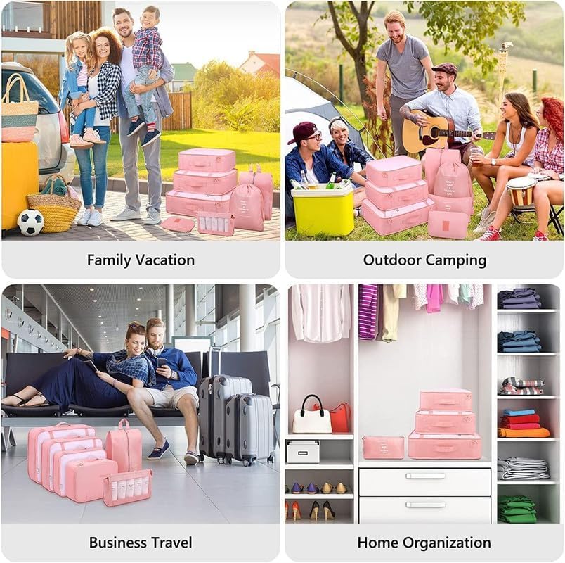 Image of 7pcs Set Travel Organizer Packing Cubes Lightweight Travel Luggage Organizers with Laundry Bag or Toiletry Bag Laundry Organiser. (BEIGE)