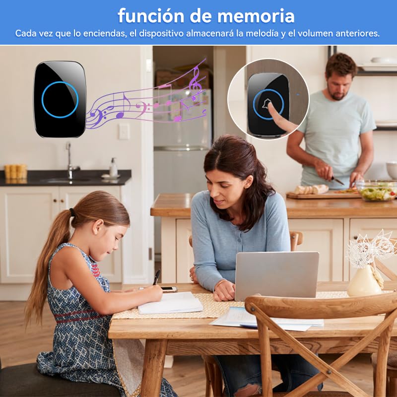 Image of Waterproof Wireless Doorbell Kit, with 1 Transmitters and 2 Receivers, 60 Melodies, 5 Levels of Volume, LED Indicator, 300 Metres Range for Home, Offices, Hotels