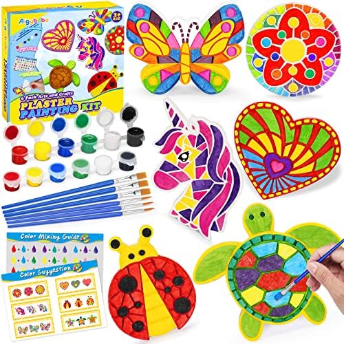 Aigybobo Kids Arts and Crafts Painting Kit, 6 Pack Paint Your Own Plaster Stones for Kid Girl Ages 4-8, Creativity Art Supplies, Christmas Birthday Gifts Toys for 4,5,6,7,8 Years Old Girls Boys Kids