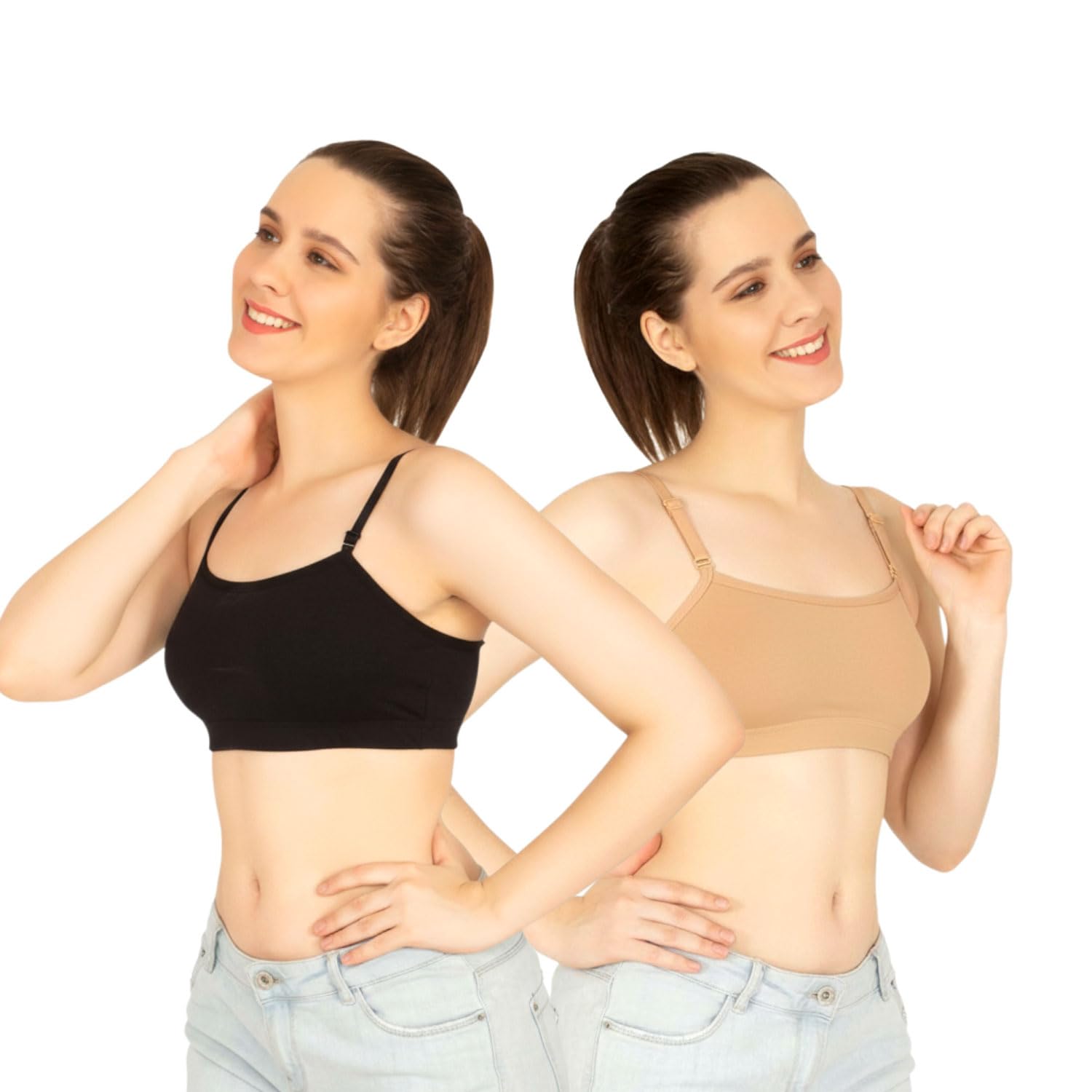 saurvika Double Layer Front Women's Cotton Lycra Cami Bra - Adjustable & Detachable Slim Straps, Non Padded, Wirefree, High Coverage (Suitable for Cup Sizes A & B)-picture-40