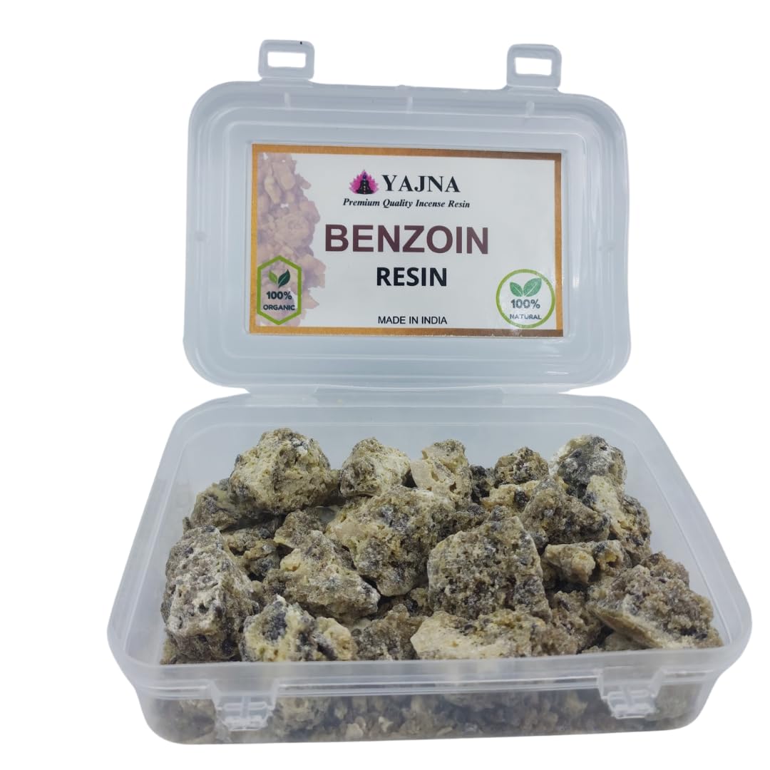 100% Pure-Indian-Ben-Zoin-Resin-by-Yajna Natural-Organic Tree-Gum-Incense-Solid-Crystals Aromatic-Incense-Tear-Rock-Sap Ideal-for-Meditation-Rooms-Yoga-Studios 0.25Lb-113.3-Grams-4-Ounce