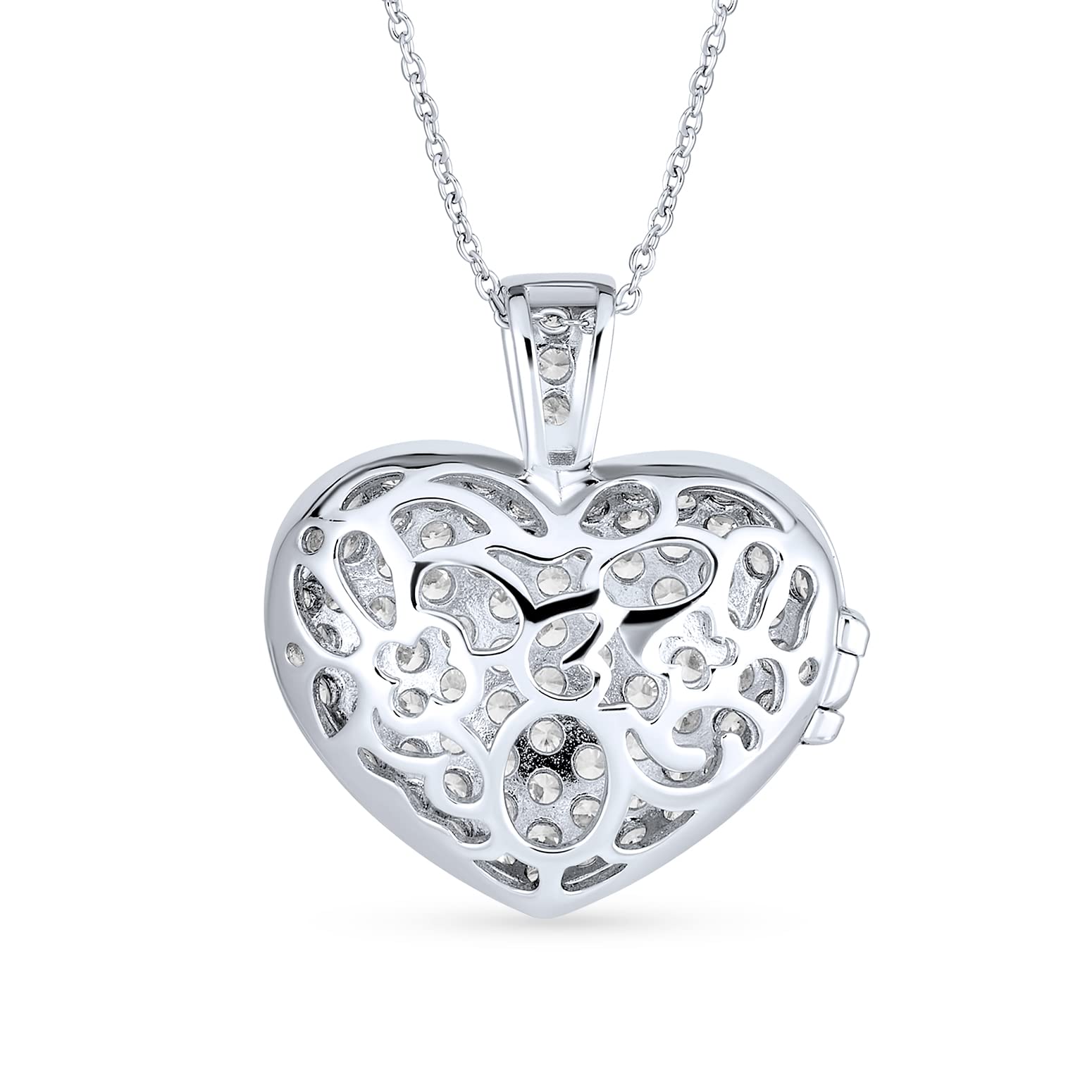 Bling Jewelry Grande ciondolo a forma di cuore con pavé di zirconi cubici, diffusore di profumo per aromaterapia, collana per donne e adolescenti.
