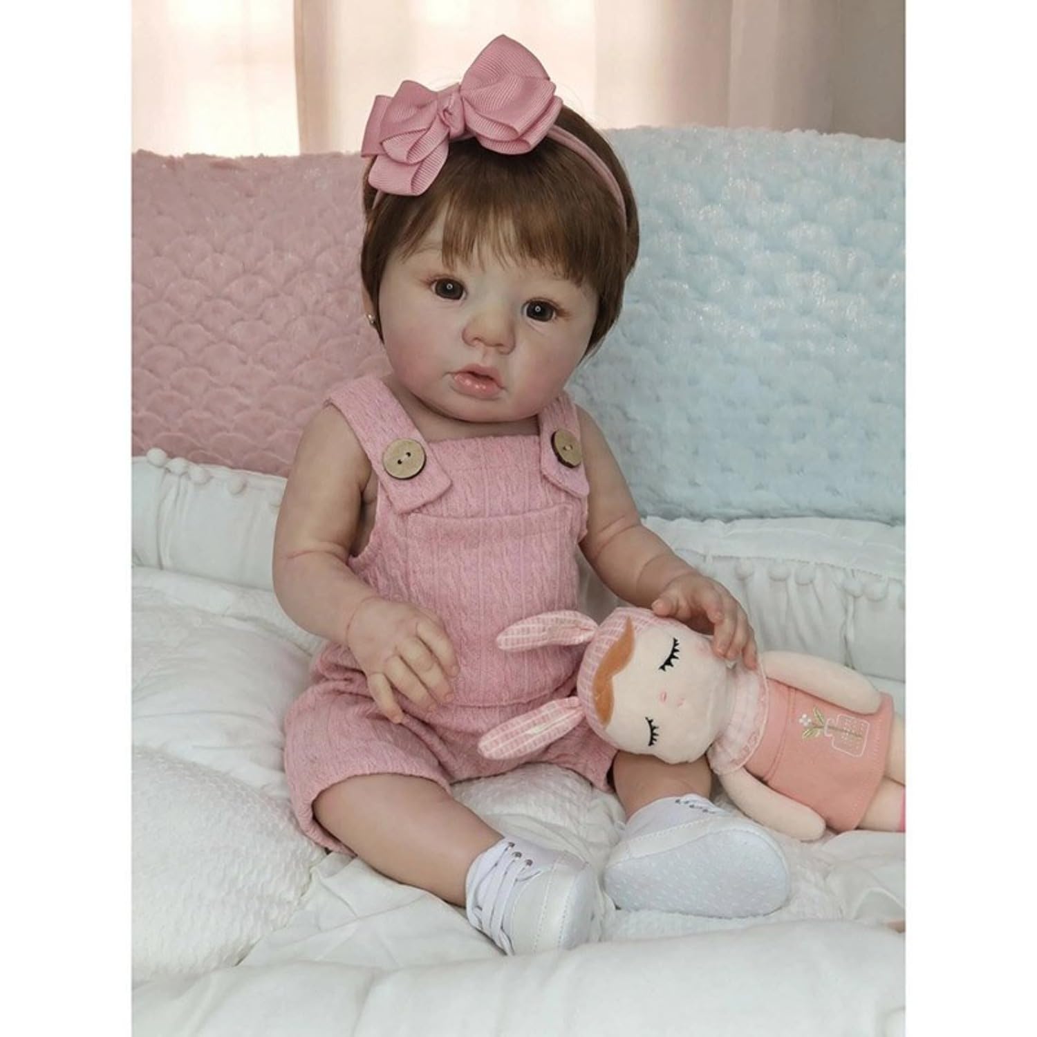 Lonian 18 Zoll 45 cm Reborn Puppen Mädchen mit Hand verwurzeltes Haar, Realistische Ganzkörper weiches Vinyl Neugeborenes Baby Real Life Reborn Kleinkind Mädchen Cuddle Toy Dolls (Rosa Kleidung)