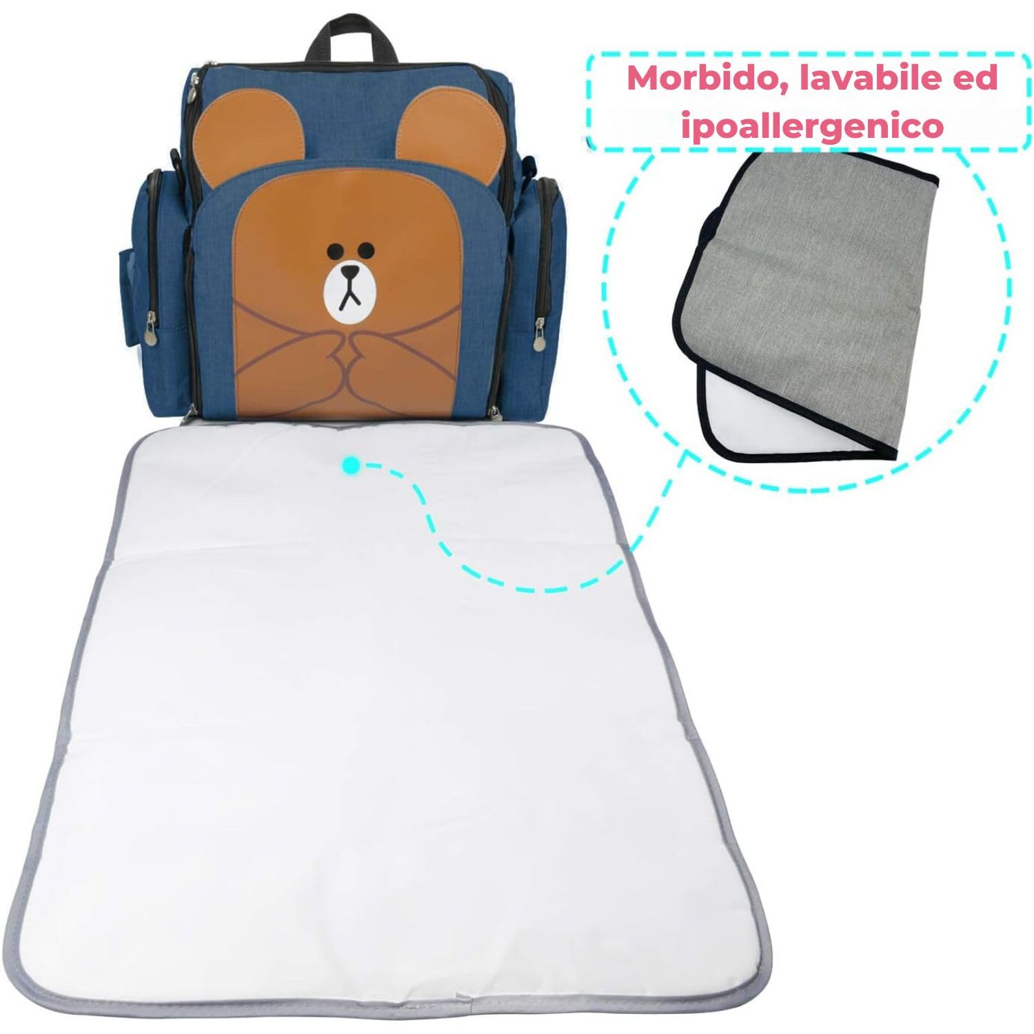Baby First Alzasedia Bambini da Viaggio 4in1, Borsa Passeggino Termica con Fasciatoio Materassino Portatile, Zaino Mamma Multifunzione, Seggiolone Pappa Portatile, Tessuto Waterproof