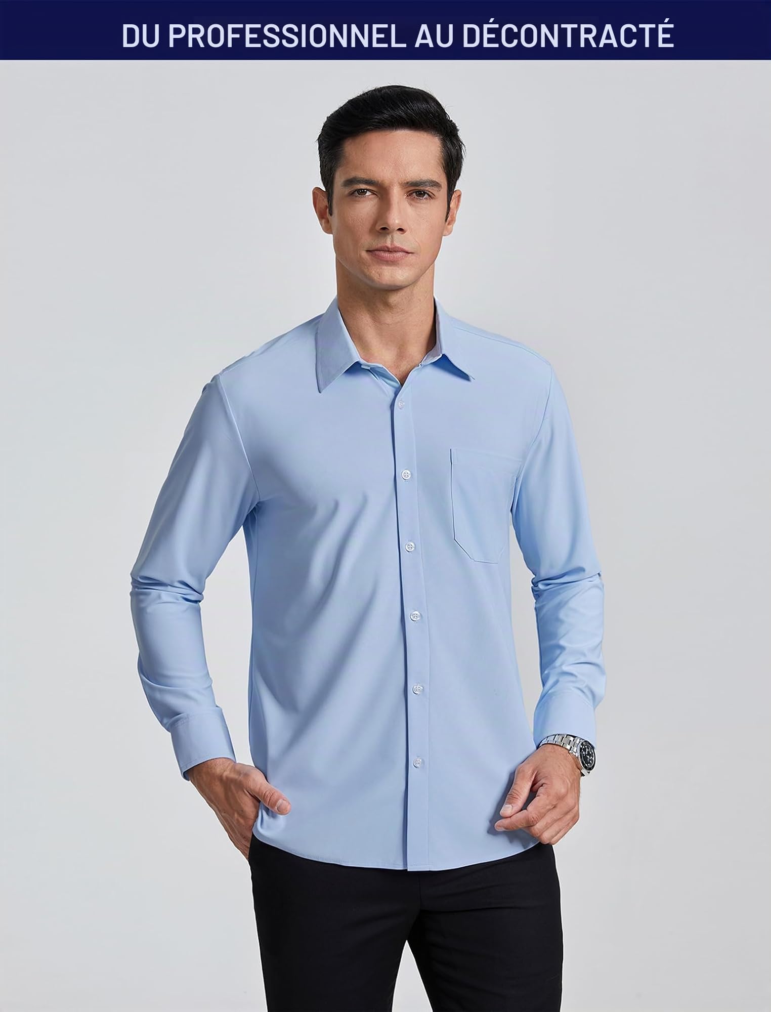 Enlision Chemise habillée à Manches Longues pour Homme Extensible sans Repassage avec Boutons sans Plis Coupe Classique pour Affaires Formelles avec Poche