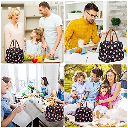 Lunch Bag Insulated Lunch Tote Bag Lunch Box Container Cooler Bag With Front Pocket Reusable Lunch Bags For Women Men Adults Work Hiking Picnic-Pink Flower #TOP6