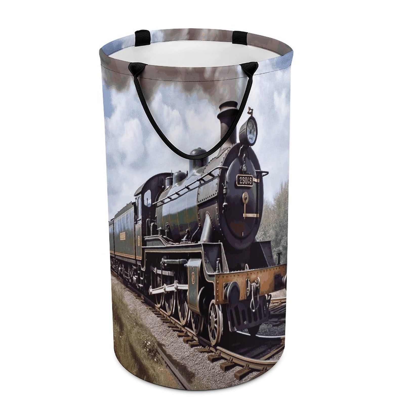 Steam Locomotive Train Laundry Basket Waterproof And Moisture-Proof Storage Bins Collapsible Round Laundry Hamper Perfect for Toys, Clothes And Sundries