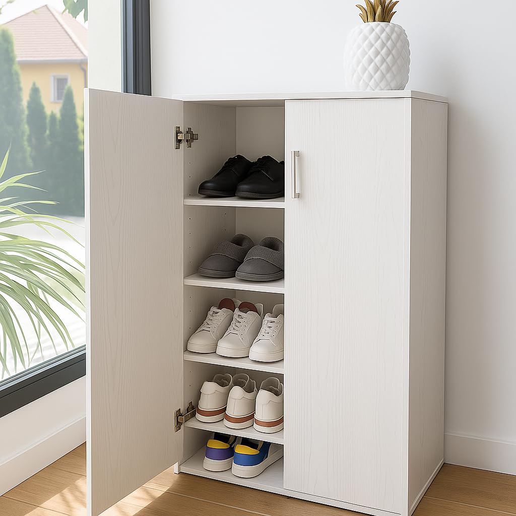 DUPI Mueble Zapatero Librería de Dos Puertas, Madera, Zapatero Puertas de Libro Mueble Auxiliar, Medidas: 60cms Ancho, 32.5cms Profundo, 124cms Alto (Blanco)