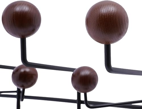 Miniatura 8 de Ganchos para colgar en la pared, modernos ganchos de metal de pared con bolas de madera maciza pintadas para entrada, baño, armario, estante