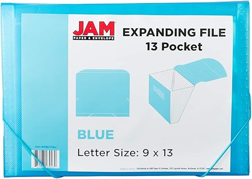 Miniatura 3 de JAM PAPER Carpetas de acordeón  Archivo expandible de plástico de 13 bolsillos  Tamaño carta  9 x 13  Cuadrícula azul  Se vende individualmente