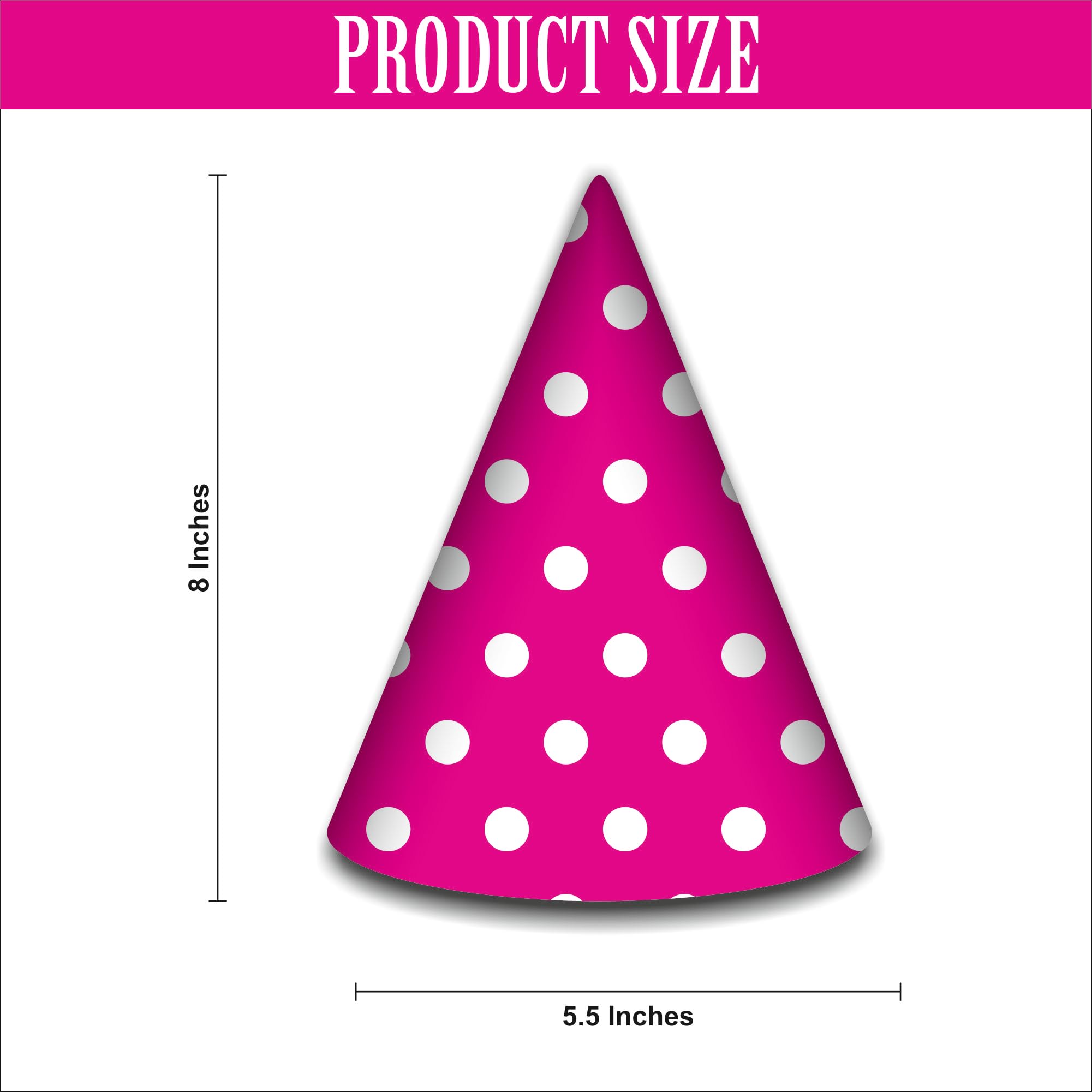 Party Baazaar Pink Polka Dot Birthday Caps | Party Hats for Girls & Kids | Pink Party Hats for Birthdays & Baby Showers (Pack of 10) 3