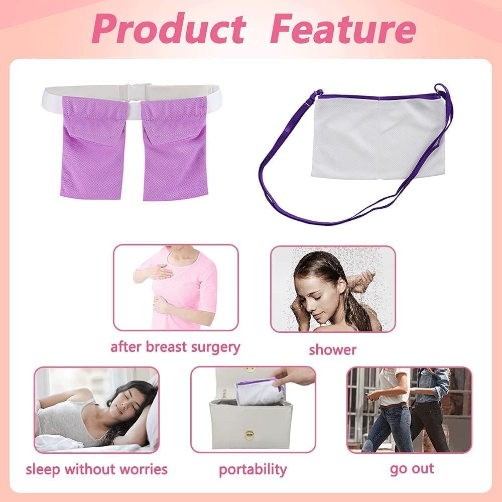 Soporte de drenaje de mastectomía después de la abdominoplastia, aumento de senos, suministros postoperatorios, recuperación de reducción de senos con bolsillos de drenaje de ducha (paquete de dos