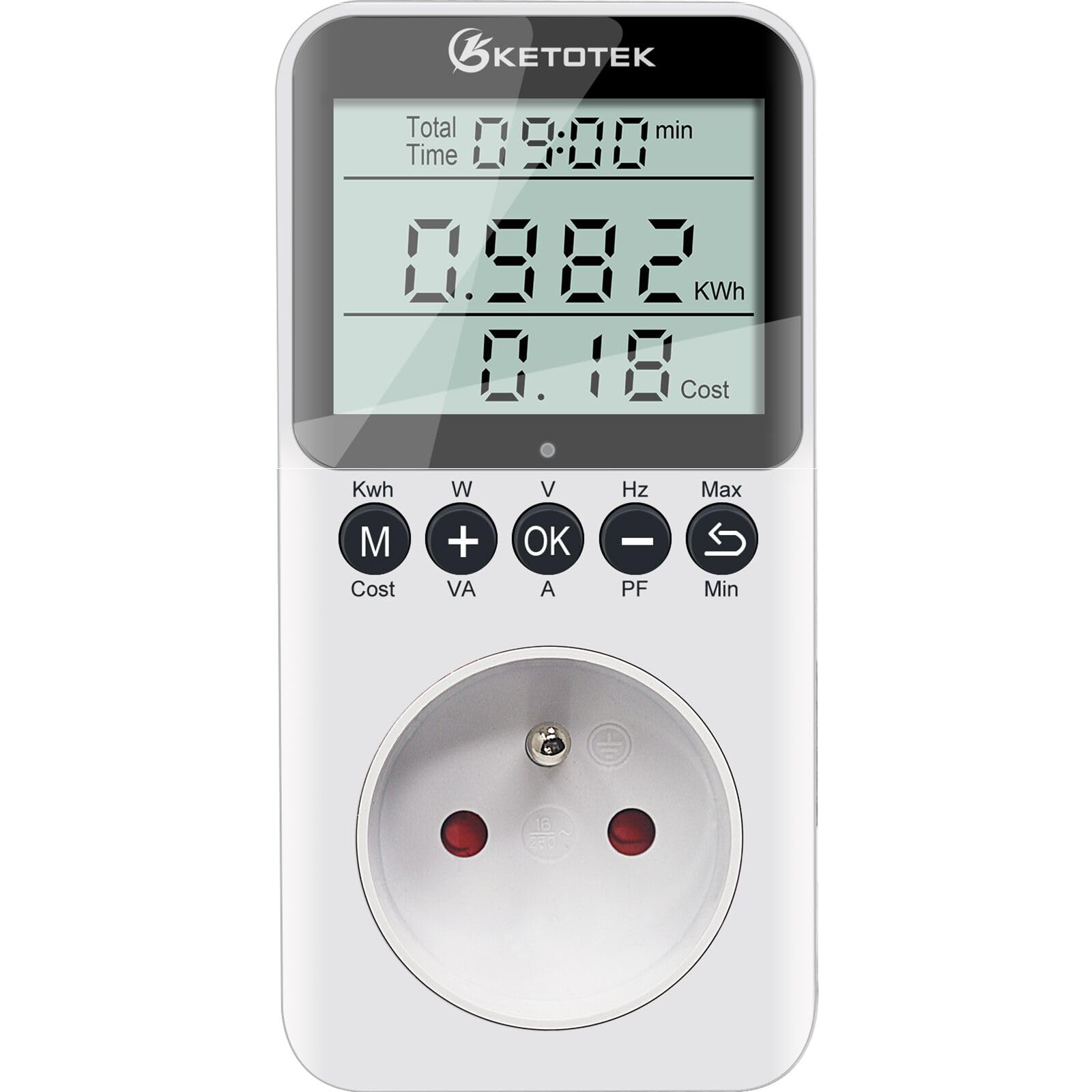 KETOTEK Medidor de corriente 3680 W, contador de corriente para enchufe (enchufe francés)