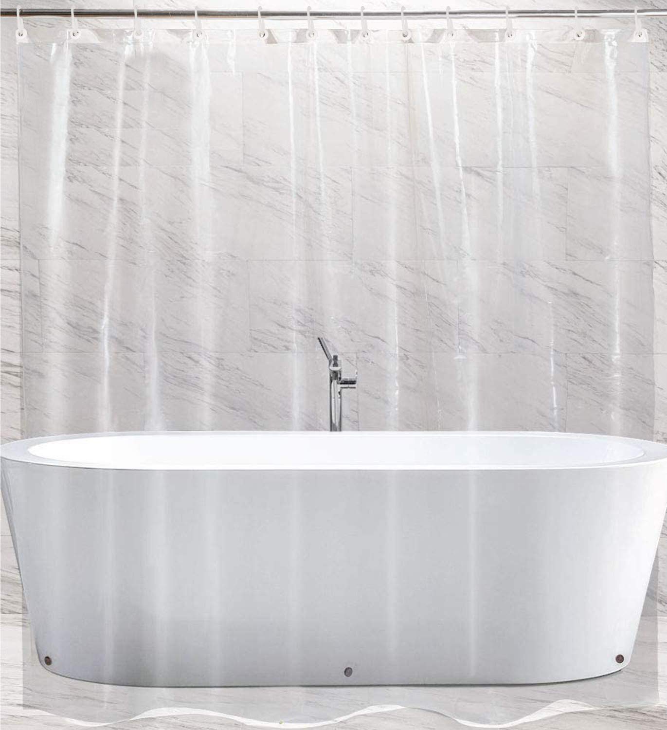 Fabfurn™ Set of 2 Transparent (0.15 mm) PVC Shower Curtains, AC Curtain with Hooks - 9 Feet