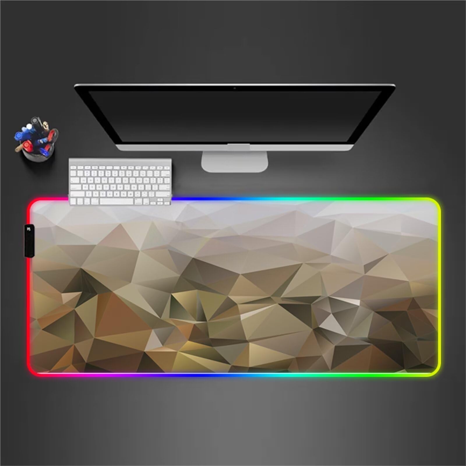RGB Tapis de Souris Gaming Grand Tapis de Souris XXL 900x400x4mm 14 Modes d'éclairage LED Lumineuse Tapis de Souris Mouse Pad Rétroéclairage pour Gamer Clavier PC, Marron Géométrique