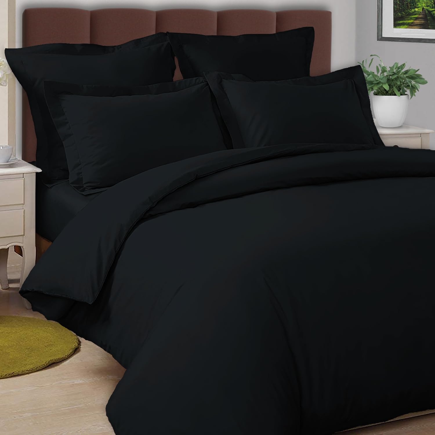 Pizuna Cotton Percale Duvet Cover Set Double Size 200x200cm Black (3Pc)