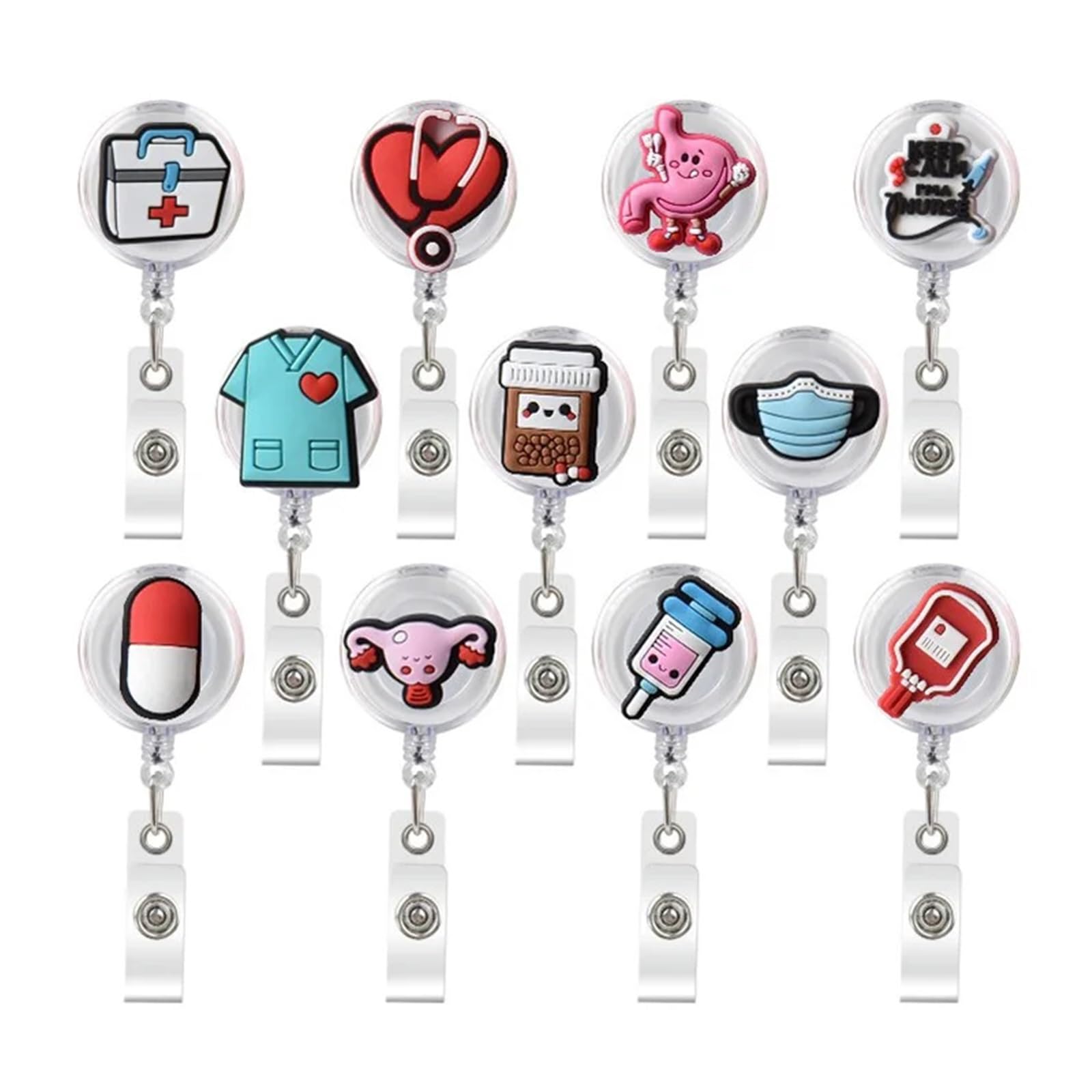 Lanyard Da Collo 10 pezzi di simpatici portachiavi porta badge retrattile in silicone for infermieri ospedalieri, creativo(Color3)