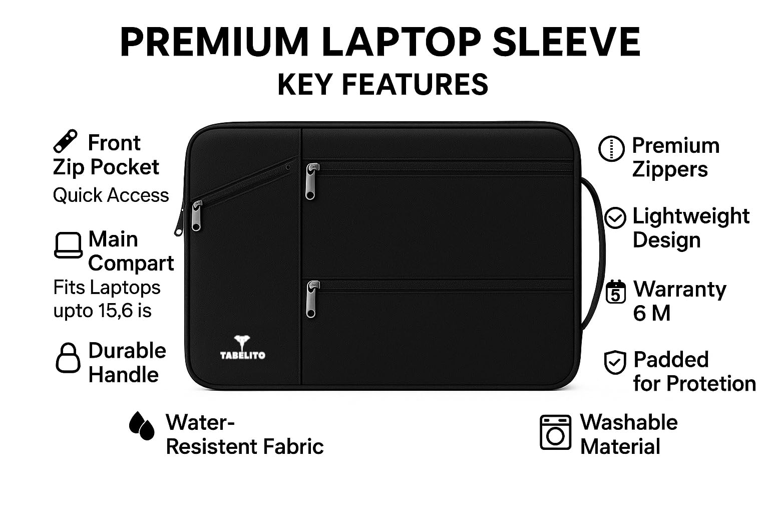 Tabelito Hybrid Polyester Laptop Bag Sleeve Case Cover Pouch 14