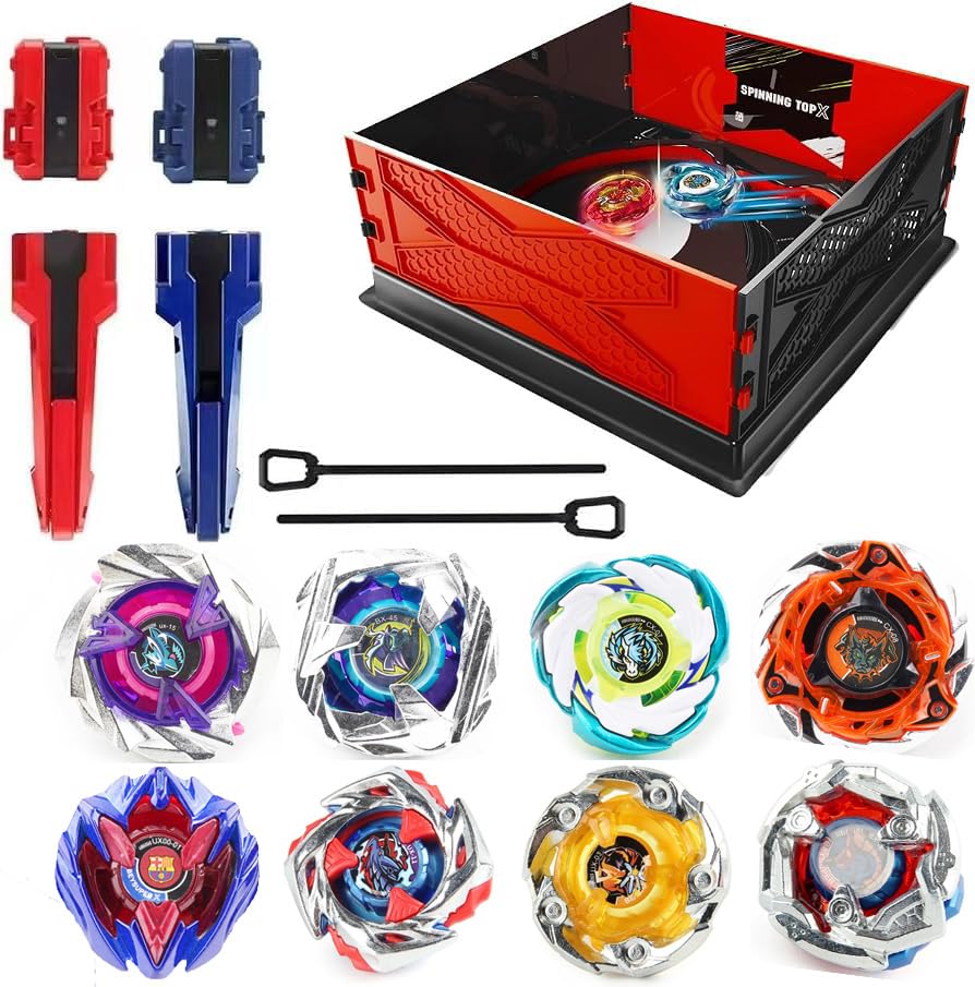 ASVEXKW Battling Set, Spinninning Top Burst Toy Combat Battling Game Set, Spinning &amp; Launchers Stadium, Birthday Gift for Boys, bx 8 Spinning Tops