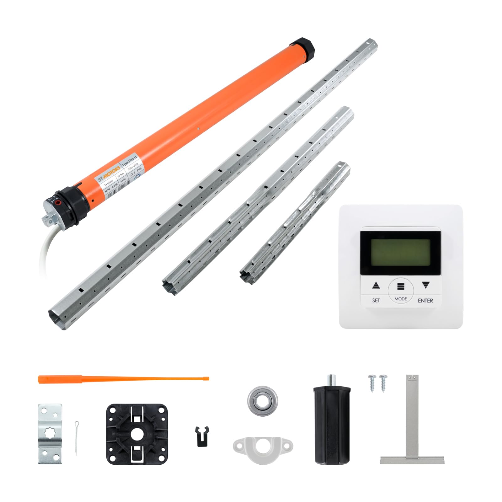 3T-MOTORS Rollladenmotor Komplettset mit Zeitschaltuhr, SW40 Welle 1,90 m, 3T35-13 (Zugkraft 13 Nm/40 kg) mit mechanischen Endschaltern, einfache Montage mit Zubehör, Rollladenantrieb