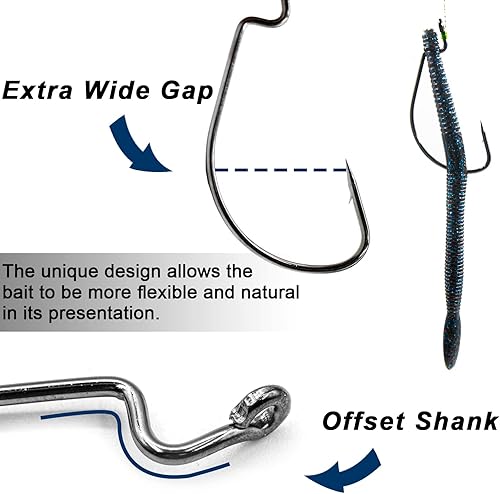 Miniatura 3 de 9KM DWLIFE Ganchos de pesca de gusano compensado, 50 piezas, juego de ganchos para bajo EWG para cebo suave, plantilla de trucha de goma Senko,
