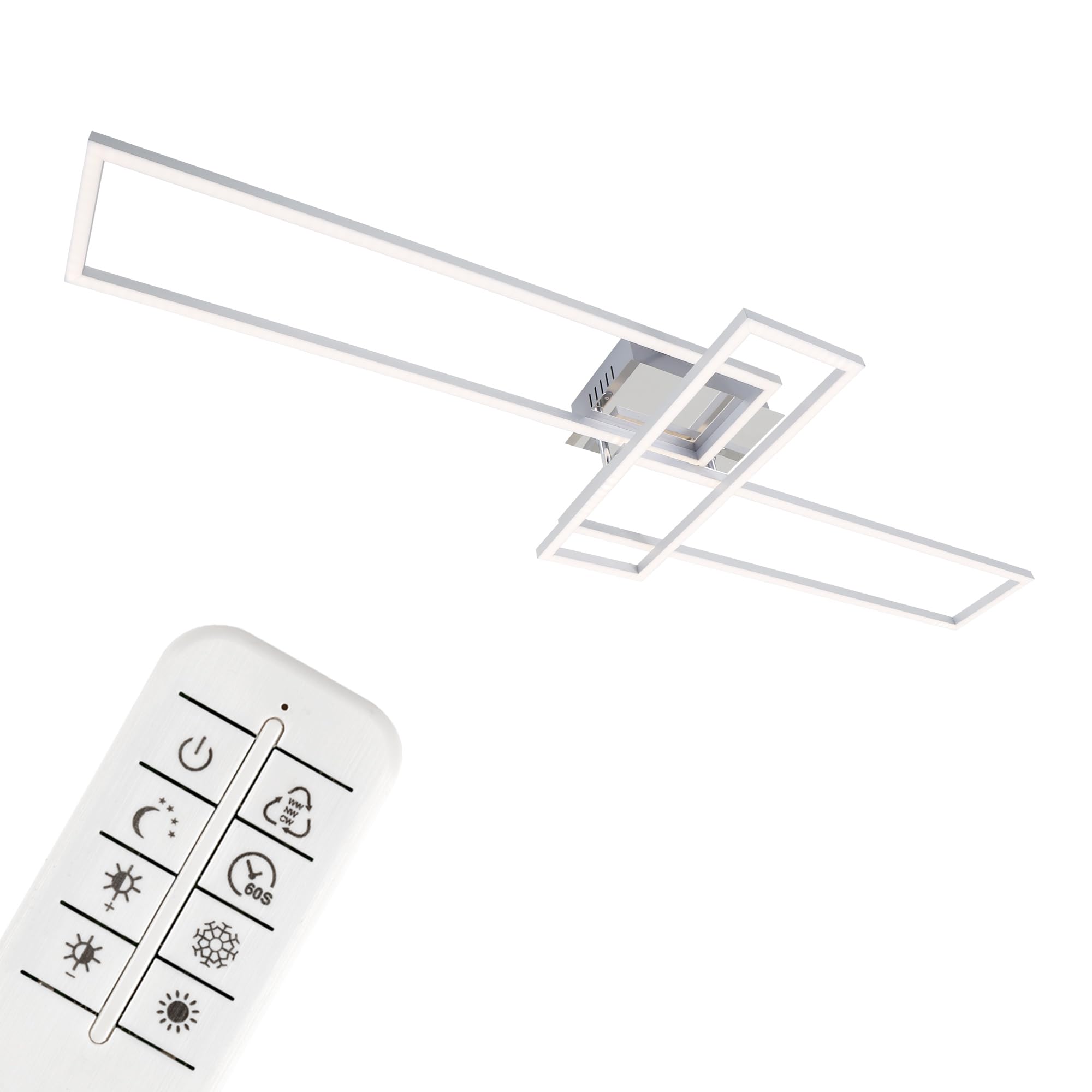 BRILONER LED Deckenlampe mit Fernbedienung – dimmbar, 2700–5000 K, 55 W, 1100×350×100 mm, Chrom-Alu