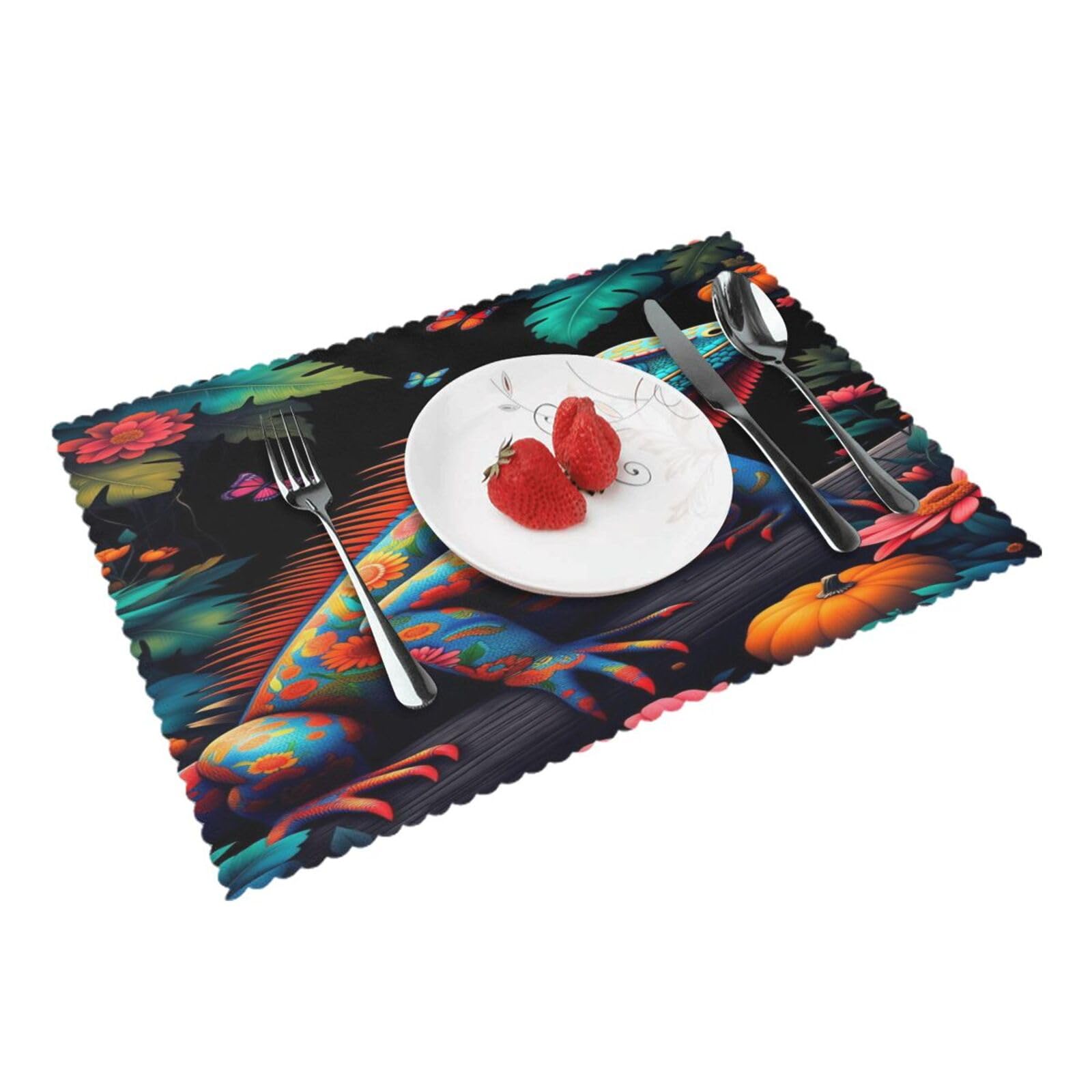Colorful Iguana Floral Jungle Placemats Set of 4 Print Table Mats Place Mats Table Decor for Kitchen Dining 12X18 in