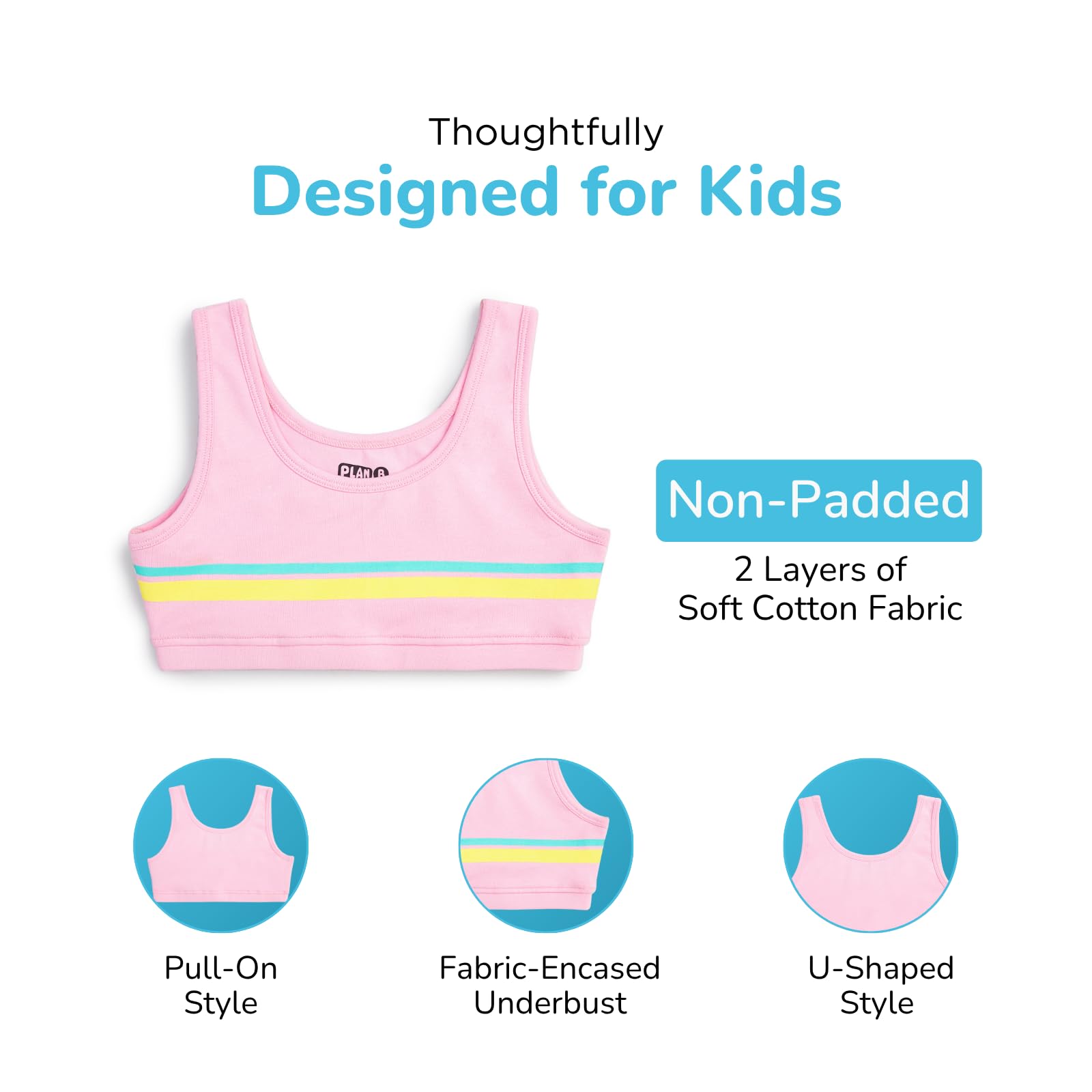 YouGotPlanB Cotton Sports Bra | Ages 8-16 Years | U-Shaped Style | Non-Padded, Double-Layered for Coverage 1