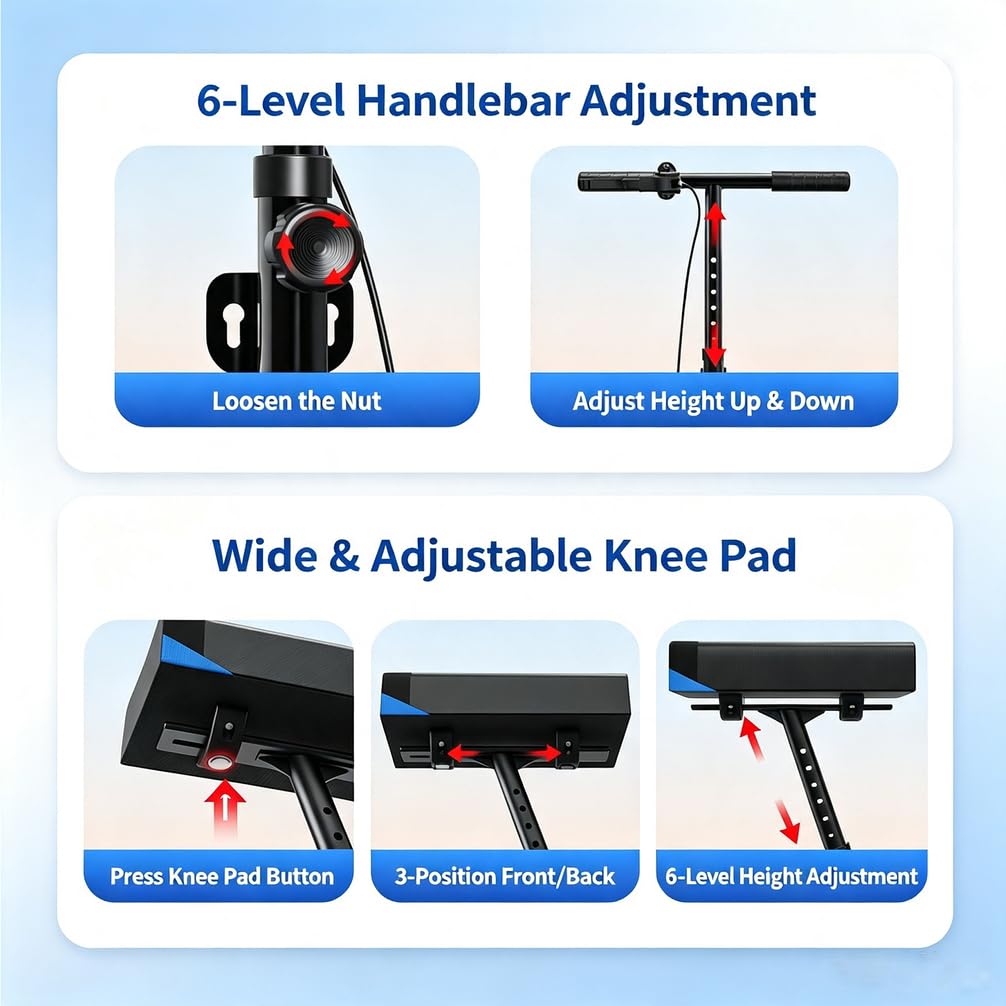 Patinete de Rodilla 2 en 1, Ajustable, con Soporte para Pierna, 300 LB