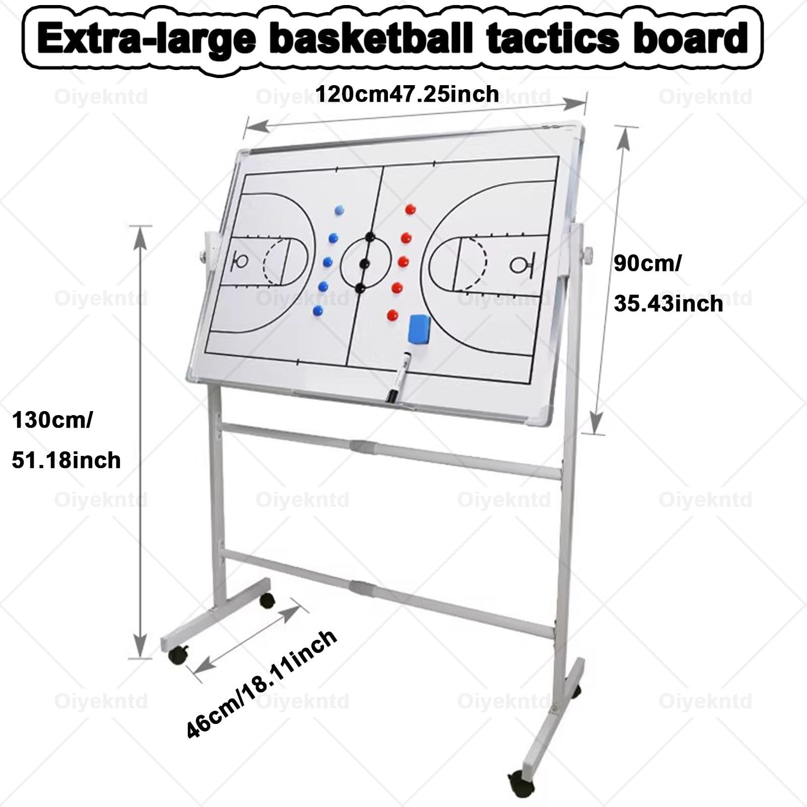 Lavagna bianca con ruote su entrambi i lati per basket e calcio, lavagna tattica portatile con pennarello e gomma, supporto retrattile per allenamento quotidiano