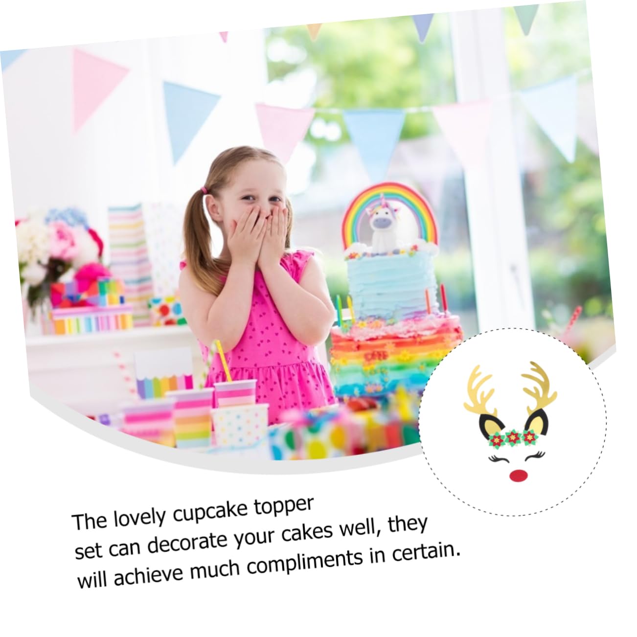 ULDIGI 5 Sets props Christmas Deer Cake Picks paper Xmas Cake Toppers sika deer antlers cake plug-in decorate Dessert Insert Card ear Deer Cake Inserts to bake Insert card