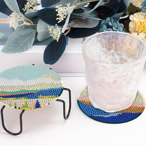 Miniatura 5 de SOEWIOU 8 posavasos de pintura de diamantes con soporte posavasos de Pascua para bebidas kits de pintura de diamantes para principiantes kits de