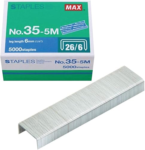 Grapas estándar máximas de 35-5 M para Estados Unidos; longitud de la pata 0.236 in (1/4 pulgadas); 100 grapas por barra, para uso con Max HD-50,