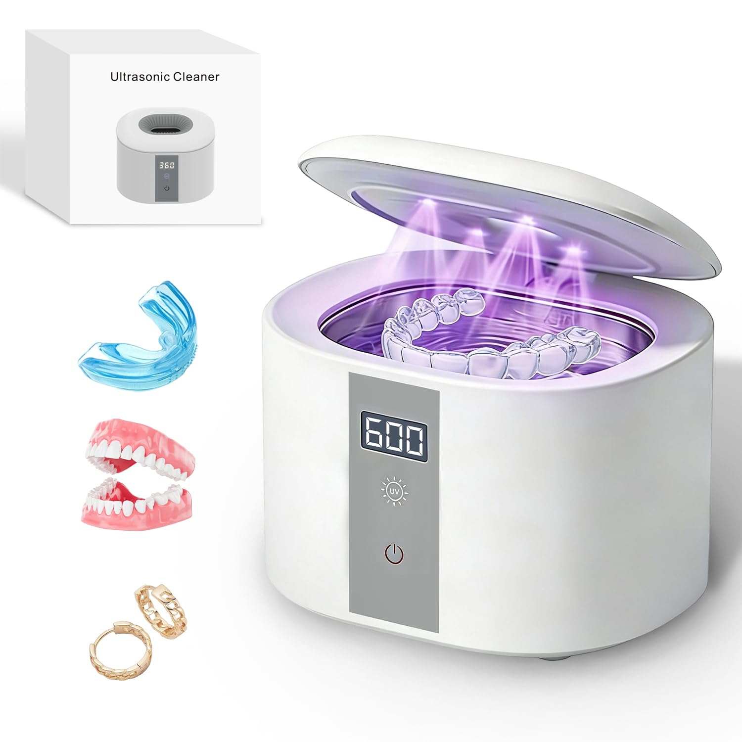 Retainer Cleaner Machine, Ultrasonic Retainer Cleaner for Dentures, Mouth Guards & Night Guards, 45kHz Dental Appliance Cleaner, Deep Cleaning with 3 Modes & Digital Timer