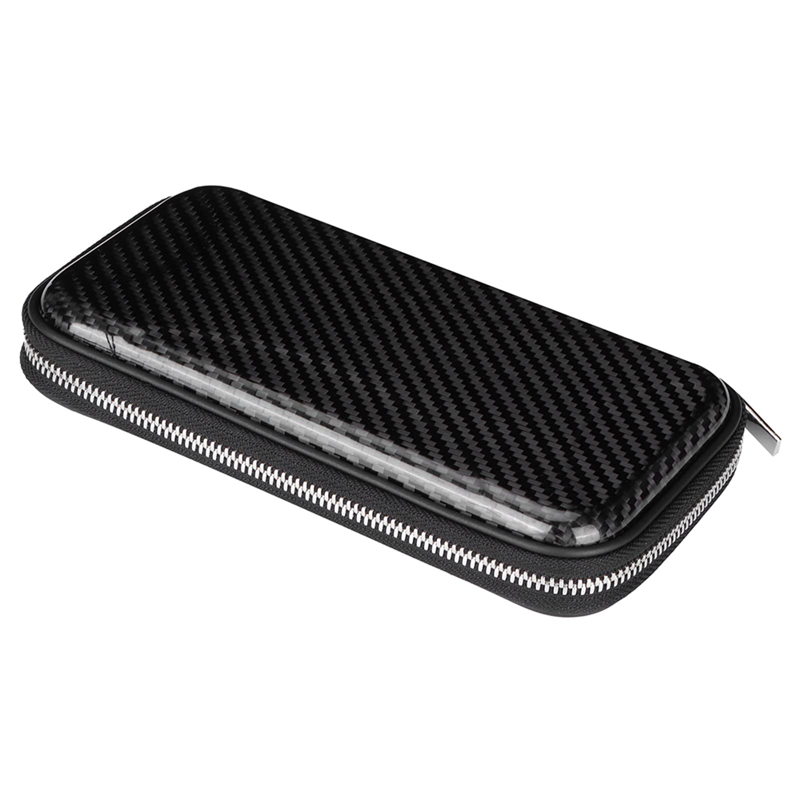 Portafoglio portatile con cerniera Borsa da visita in fibra di carbonio Porta biglietti da visita 21x11x3,5 cm (Nera)