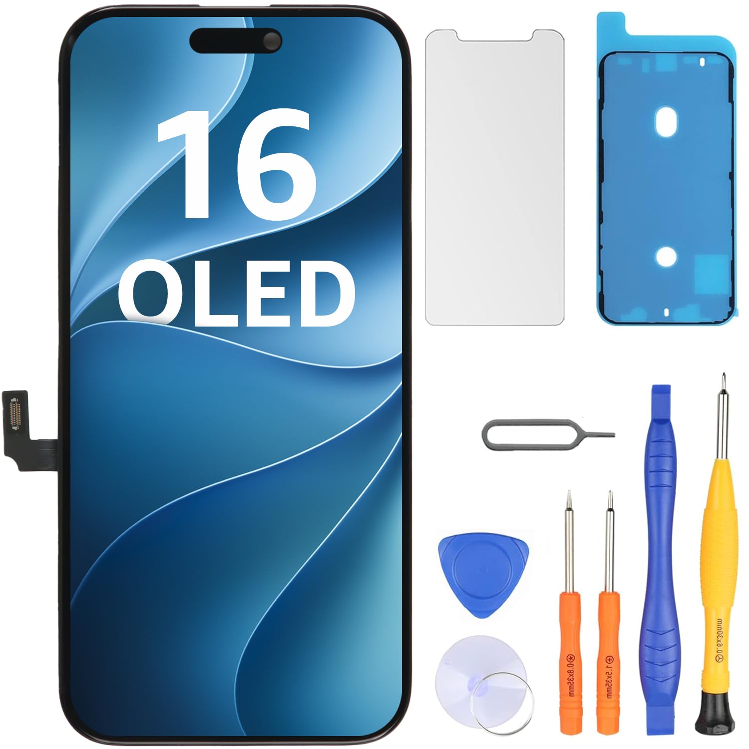 LL TRADER Schermo per iPhone 16 OLED 6,1'' e Kit di Riparazione | Display FHD con 3D Touch e Digitalizzatore, Dotato di Nastro Adesivo Impermeabile e Pellicola Protettiva