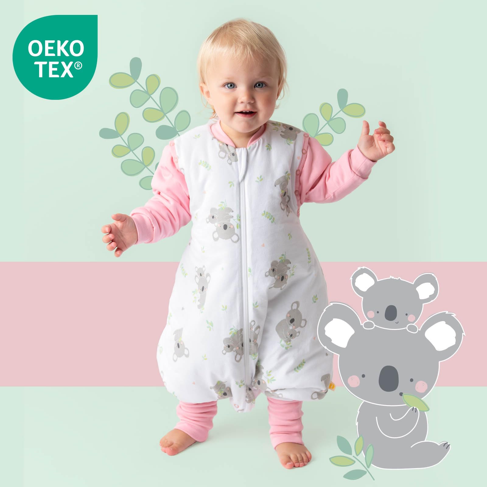 schlummersack Slumbersac gigoteuse à pieds pour enfant 1.0 Tog 110 cm légère et douce Koala | Turbulette avec ouvertures aux jambes et manches, taille 110-120 cm, pour été & printemps