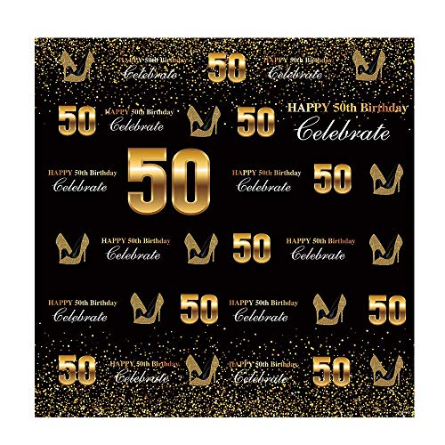 Frauen Happy 50th Birthday Glitzer Schwarz Gold Hintergrund Golden High Heels Schuhe Geburtstag Feier Party Step and Repeat Kuchen