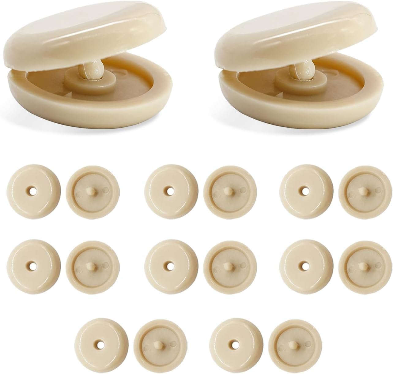 Augeny 10 Sets Seat Belt Button Stop, Plastic Seat Belt Stop Clips, Universal Snap-On System Seatbelt Buckle Stopper Button Kit, Prevent Buckle from Sliding Down, No Welding Required (Beige)