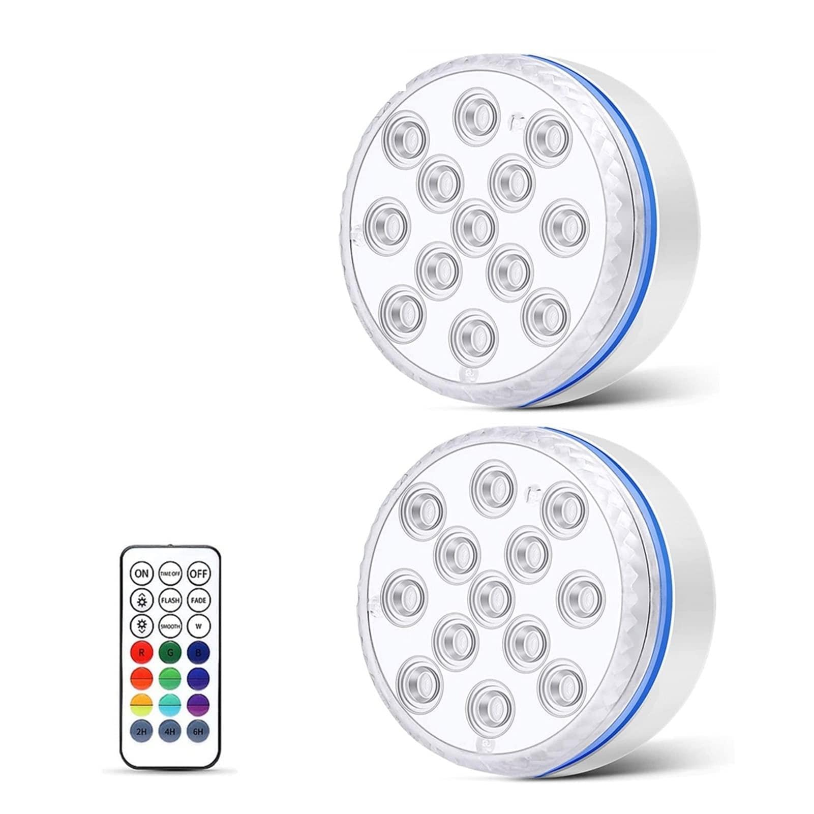 Lumières LED de Piscine Updated Submersible LED Lights with Remote Underwater Pool Light IP68 Magnet 13 LED Bright Lamp RVB for Pond/Pool/Aquarium (Color : 2 Light 1 Controller, Size : 8.5CM)