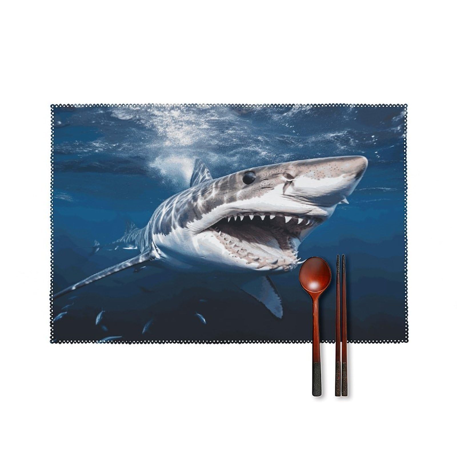 Fekiloot Style Great White Shark Opens Mouth Placemats Set Of 6,Table Mat