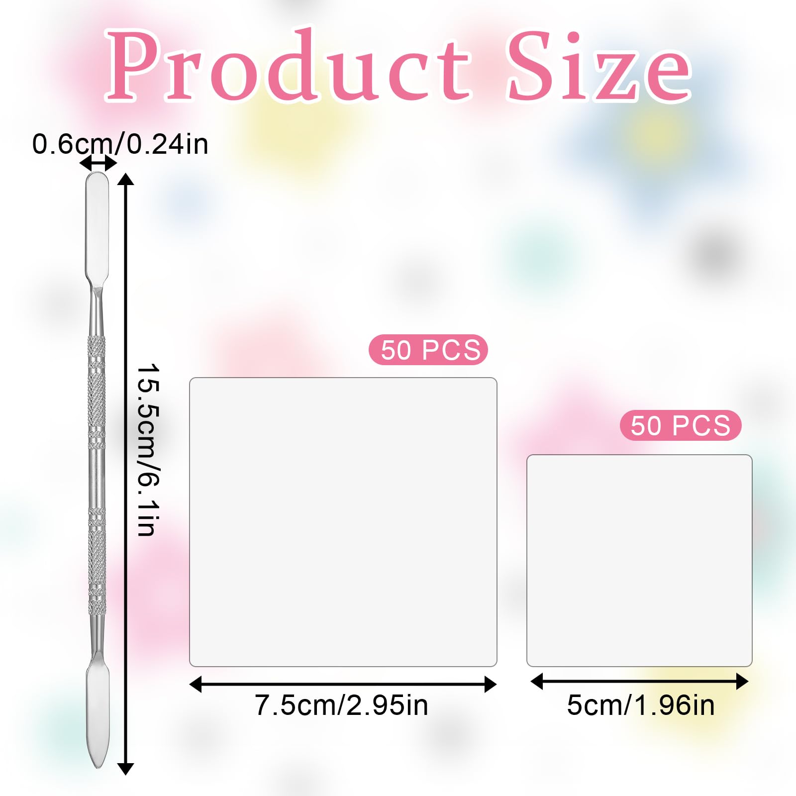 Oruola 100 Sheets Disposable Nail Art Palette Paper,Makeup Mixing Palette Paper,2 Sizes of Waterproof Portable Nail Art Palette with Stainless Cosmetic Spatula for Makeup Nail Gel Mixing Home Salon - Image 2