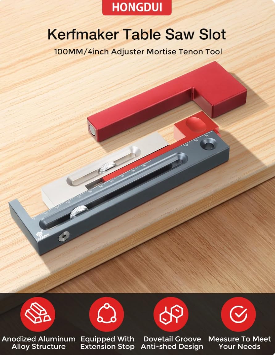 HONGDUI JF15 Kerfmaker Versión actualizada - Ajuste de ranura para sierra de mesa de aleación de aluminio de 7.1 pulgadas, bloque de medición de mortaja y espiga para carpintería