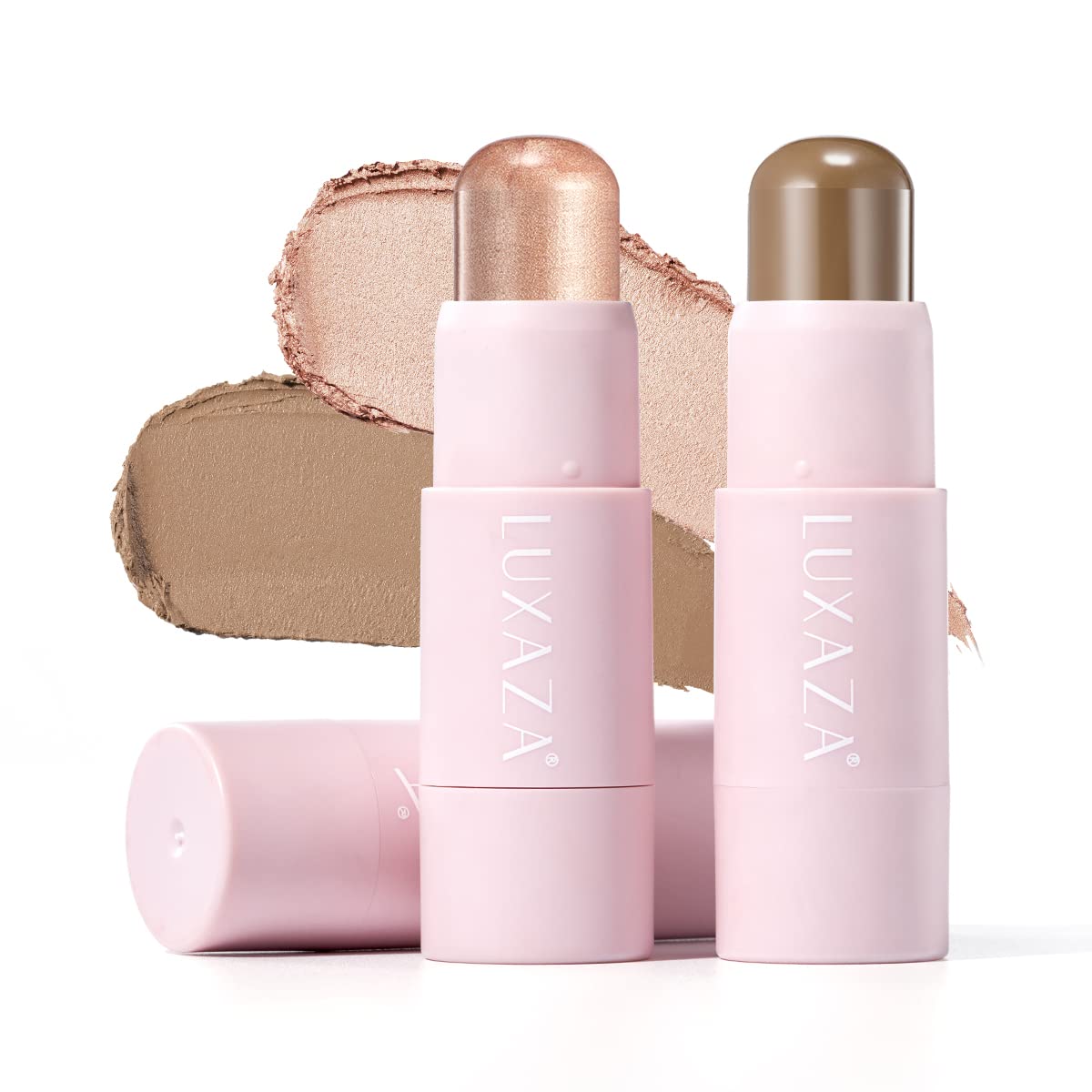 2PCS Cream Contour Highlighter Stick Face Make up Kit, Creme Bronzer Stick for Girls and Women #HC3 Quartz Pink/Nude Brown