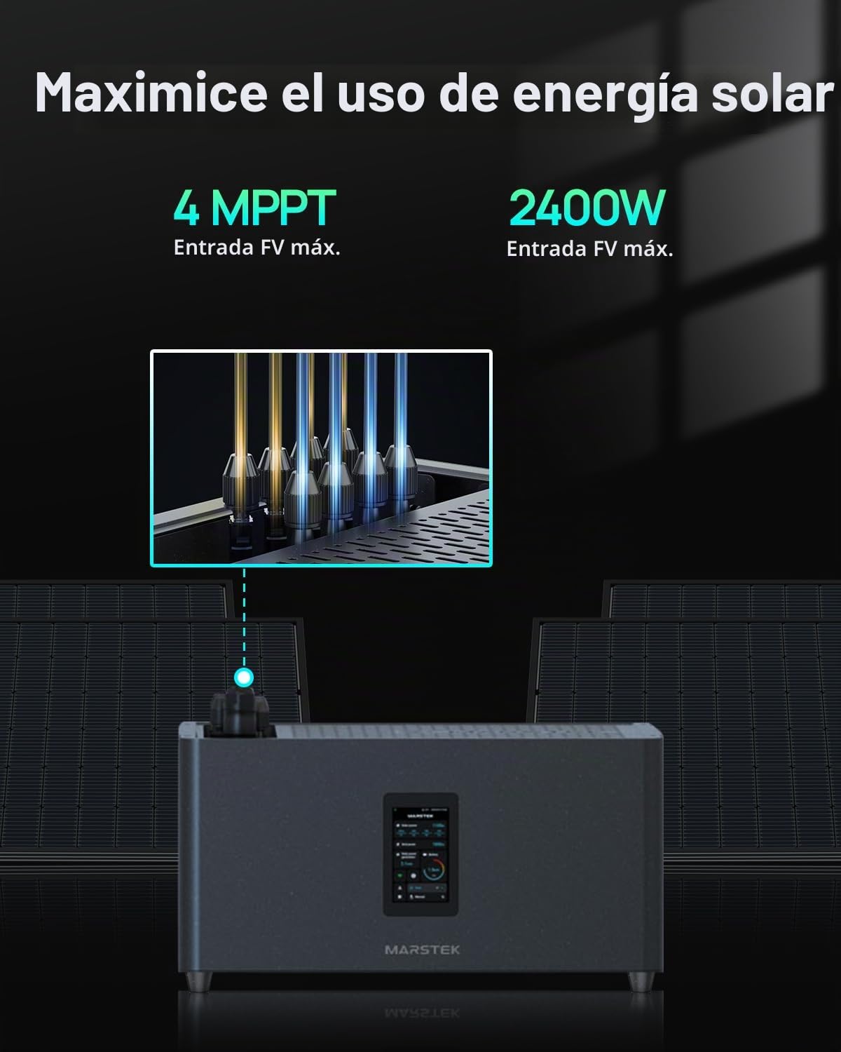 ECO-WORTHY Kit Solar Balcon con almacenamiento, 5,12kWh de Marstek Jupiter C+, 4x430W paneles solares, 4 MPPT (PV máx. 2400W), instalación plug-and-play, sistema solar completo para tejado, balcón.